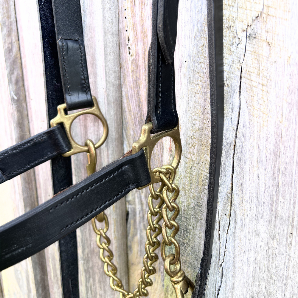 Bally Tack Leather Cattle Show Halter/Lead Hackamore Set-Black