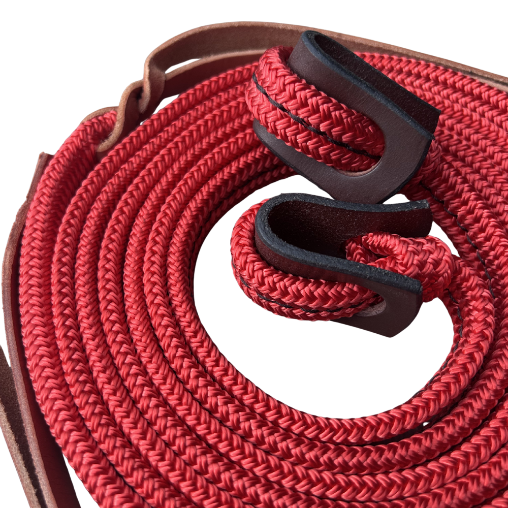Bally Tack Rope Flat Split Campdraft Reins-Loop-Red