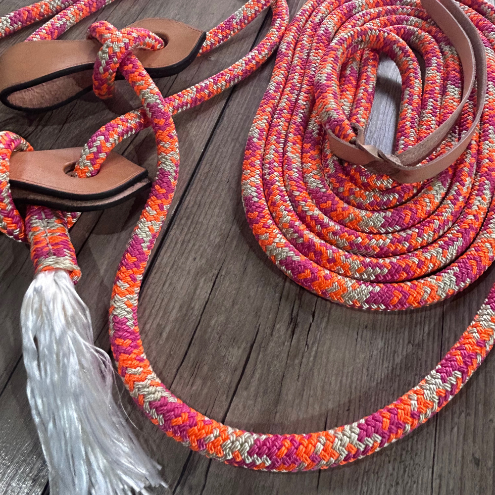 New ! Bally Tack Rope Mecate Rein 12mm with Slobber Straps- Vintage Cowgirl