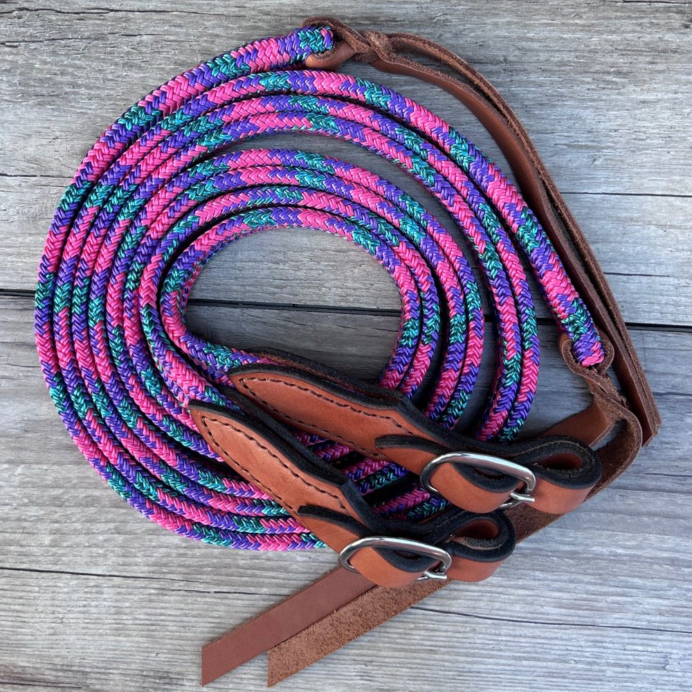 Bally Tack Rope Campdraft Reins-Flat Buckle-Daisy Bliss