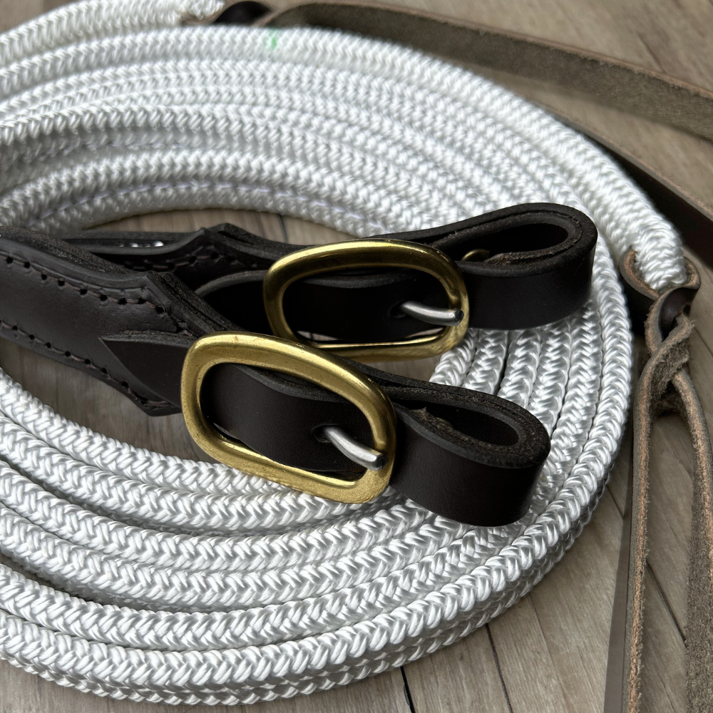 Bally Tack Rope Flat Split Campdraft Reins-Buckle-White