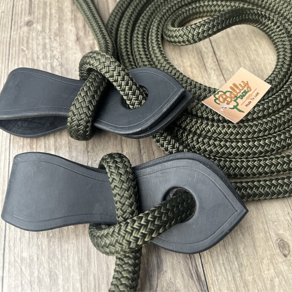 Bally Tack Rope Joined Reins-Slobber Straps-Olive