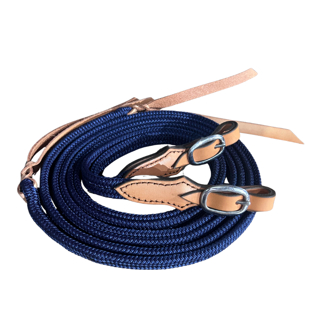Bally Tack Rope Flat Split Campdraft Reins-Buckle-Navy