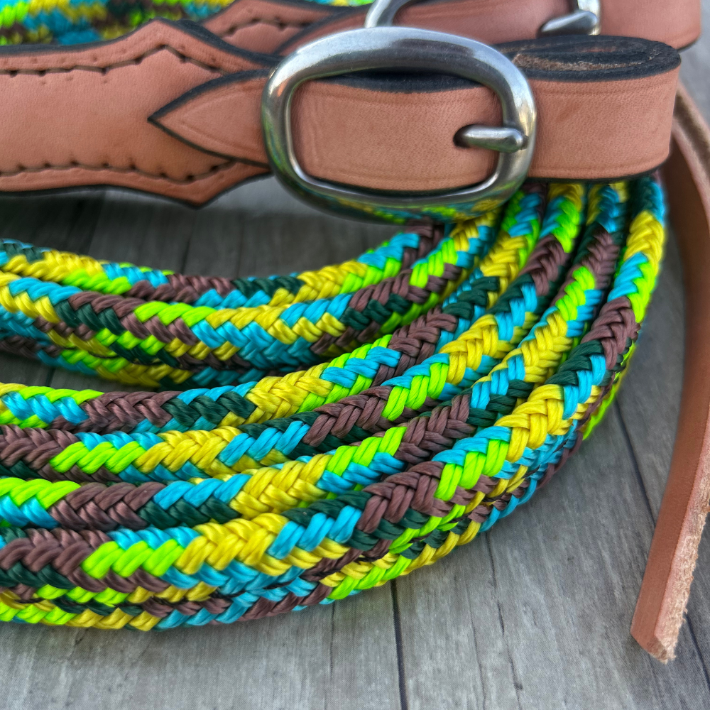 New ! Bally Tack Rope Flat Split Campdraft Reins-Buckle-Sunflower
