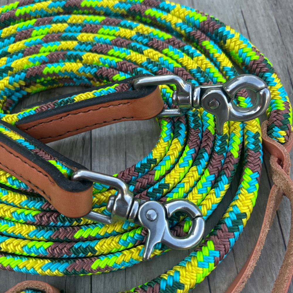 New ! Bally Tack Rope Flat Split Campdraft Reins-Clips-Sunflower