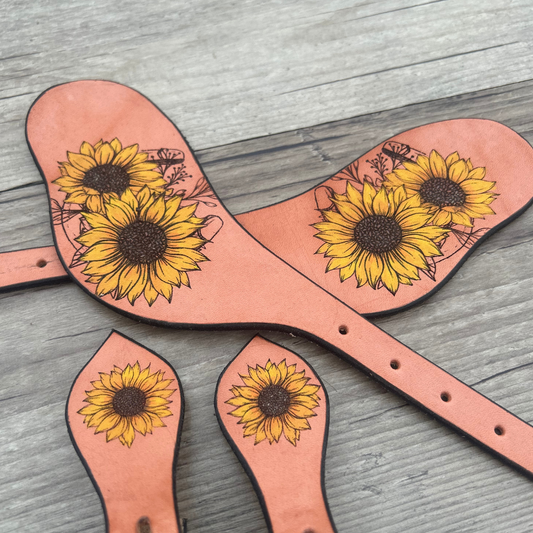 New ! Bally Tack Western Leather Spur Straps- Sunflower