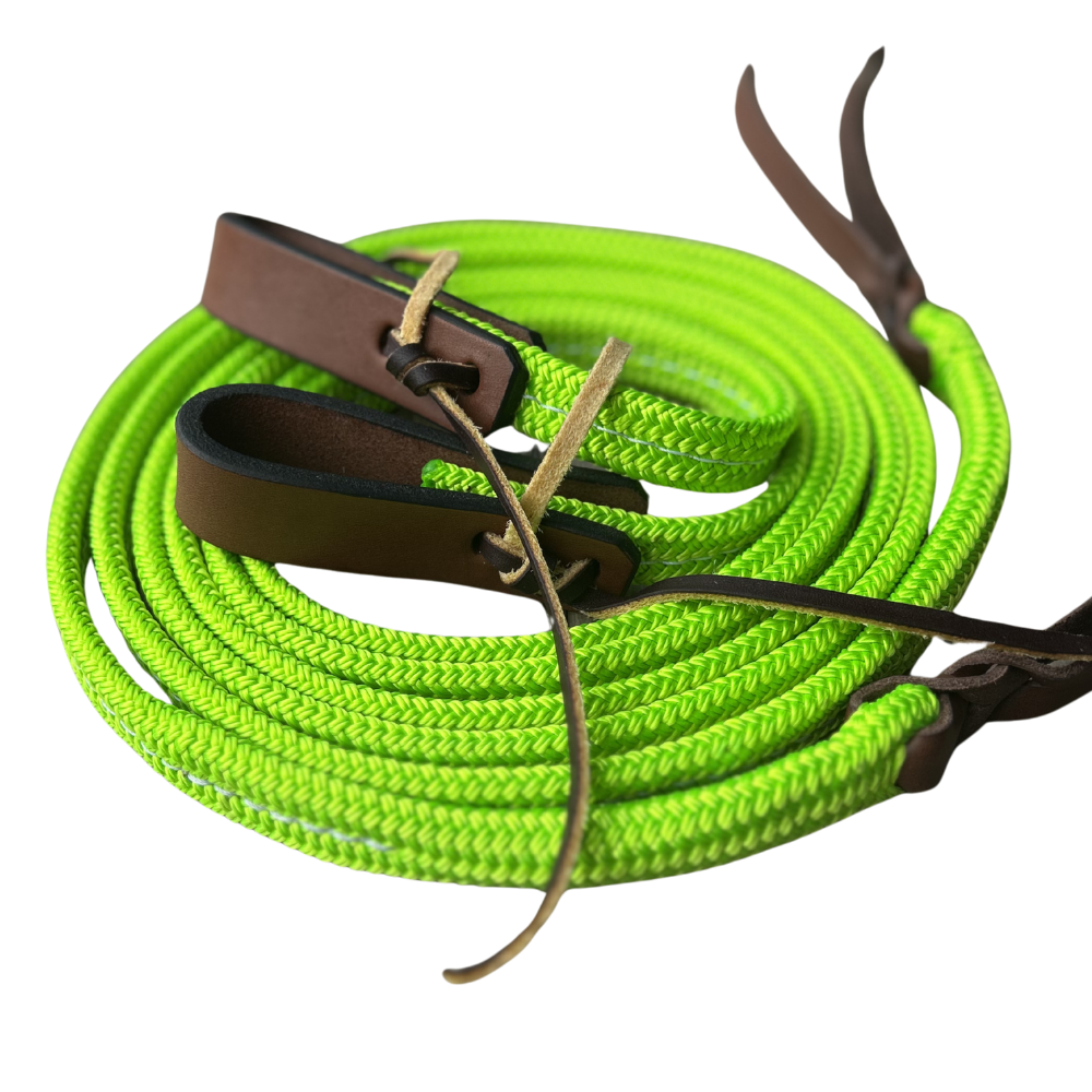 Bally Tack Rope Flat Split Campdraft Reins-Slobber Straps-Lime