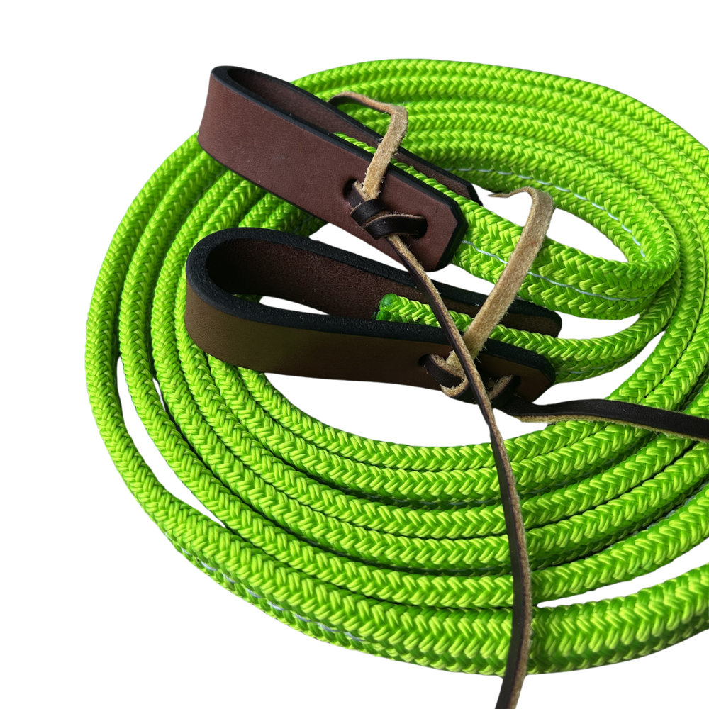 Bally Tack Rope Flat Split Campdraft Reins-Slobber Straps-Lime