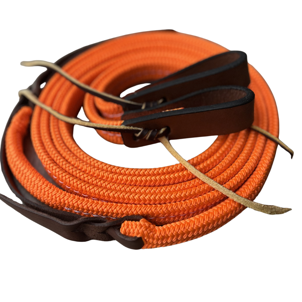 Bally Tack Rope Flat Split Campdraft Reins-Slobber Straps-Orange