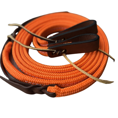 Bally Tack Rope Flat Split Campdraft Reins-Slobber Straps-Orange