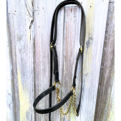 Bally Tack Leather Cattle Show Halter/Lead Hackamore Set-Black