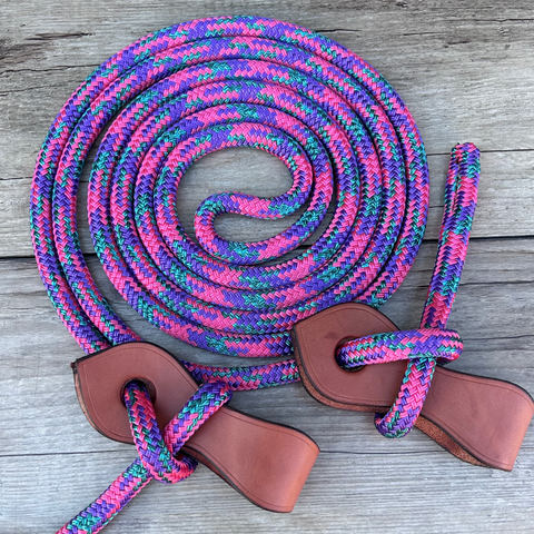 NEW ! Bally Tack Rope Joined Reins- Round Leather Slobber Straps-Daisy Bliss