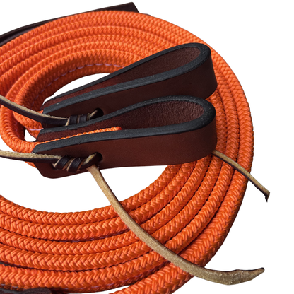 Bally Tack Rope Flat Split Campdraft Reins-Slobber Straps-Orange
