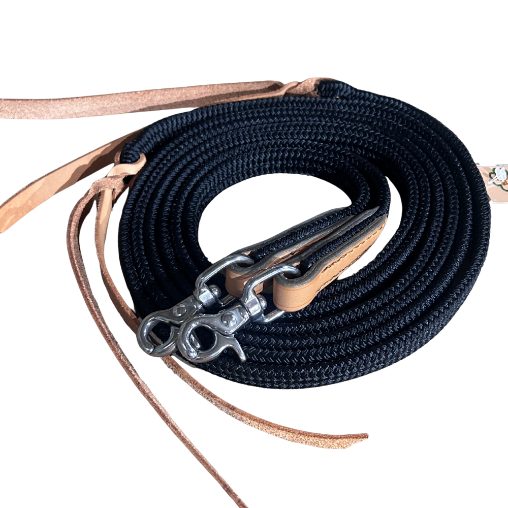 Bally Tack Rope Flat Split Campdraft Reins-Clips-Black