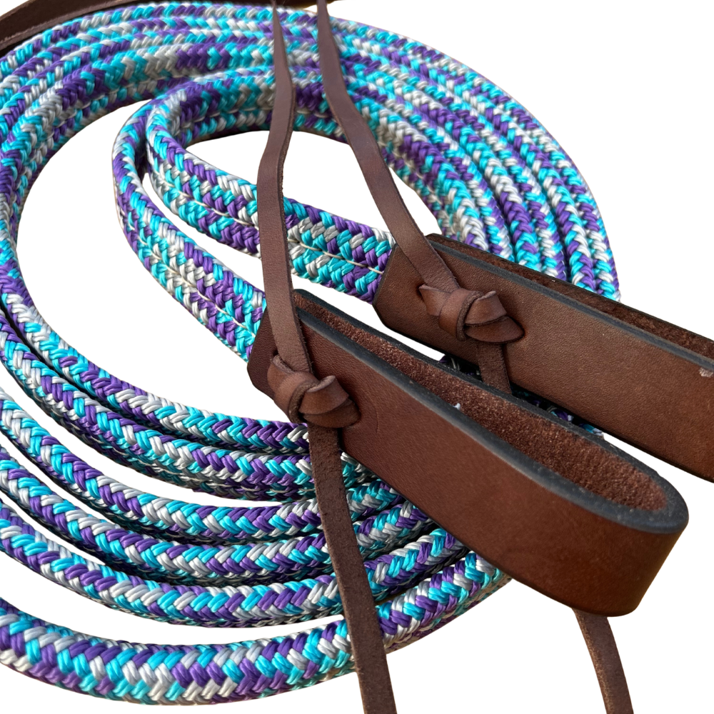 Bally Tack Flat Rope Campdraft Reins - Slobber Straps - Prairie Jewel