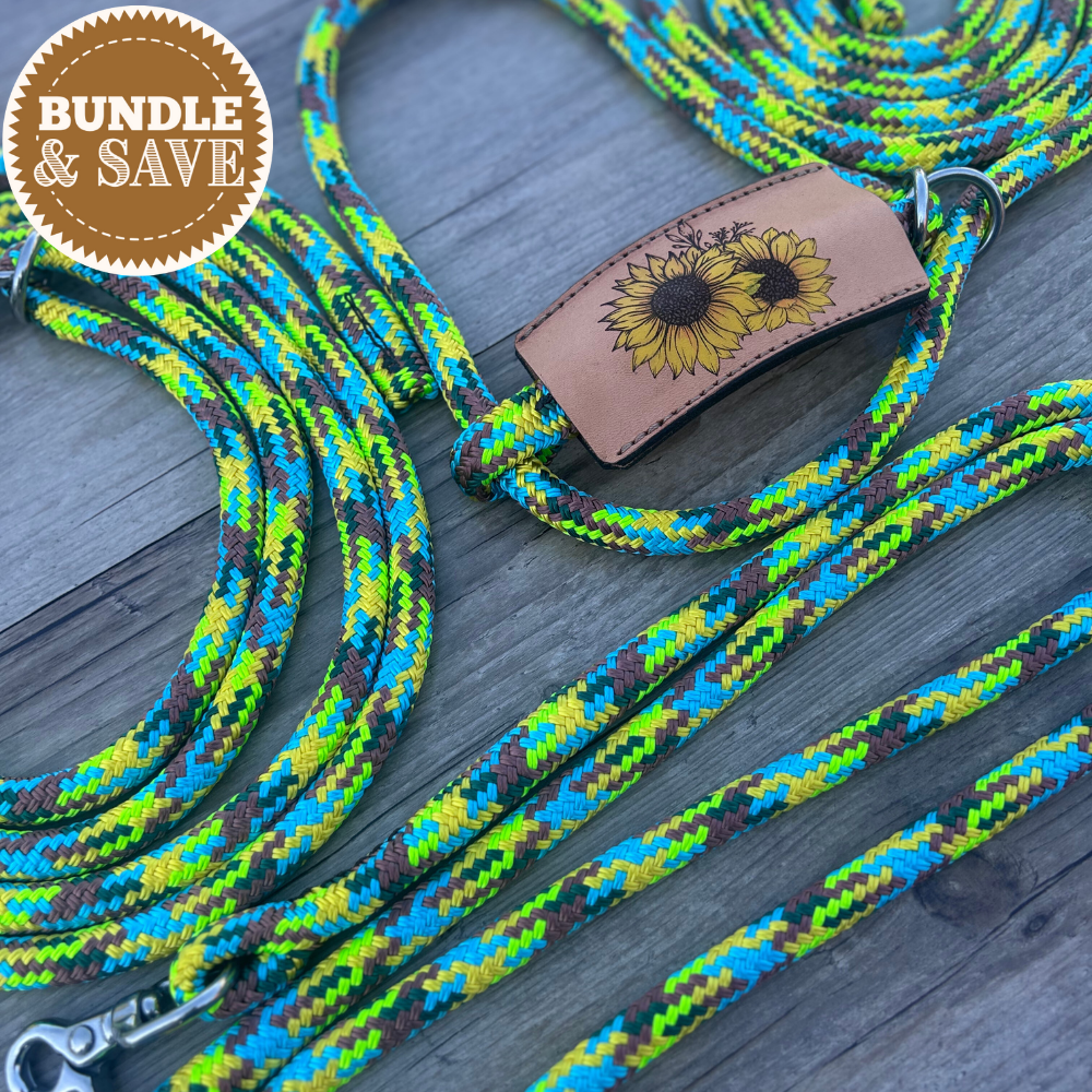 New ! Bally Tack Rope Cattle 3 piece Set-Leather Nose- Sunflower