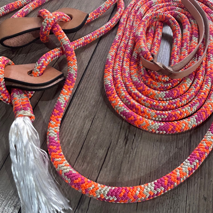 New ! Bally Tack Rope Mecate Rein 12mm with Slobber Straps- Vintage Cowgirl