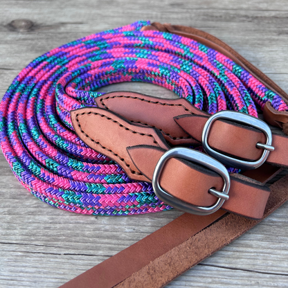 Bally Tack Rope Campdraft Reins-Flat Buckle-Daisy Bliss