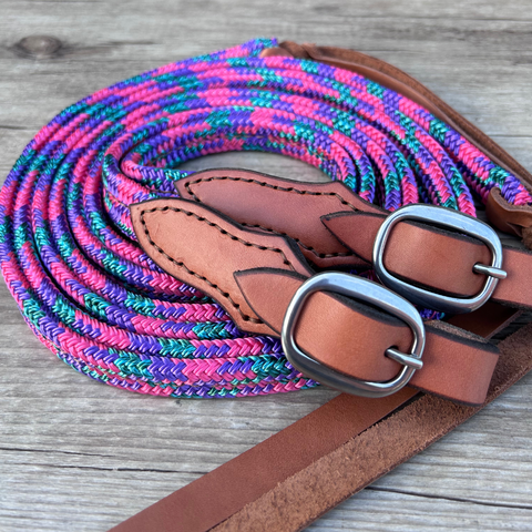 NEW ! Bally Tack Rope Campdraft Reins-Flat Buckle-Daisy Bliss