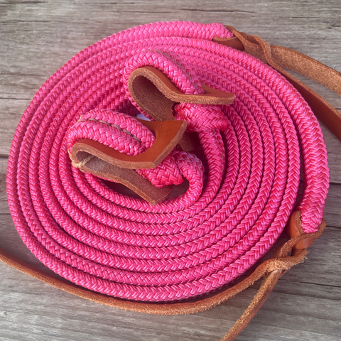 Sale ! Bally Tack Rope Flat Split Campdraft Reins-Loop-Pink