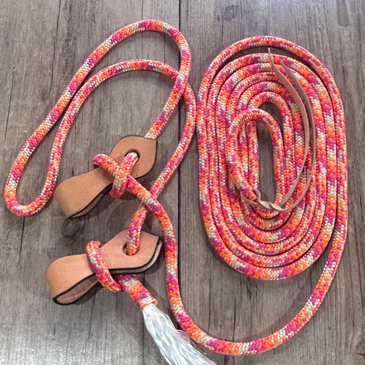 New ! Bally Tack Rope Mecate Rein 12mm with Slobber Straps- Vintage Cowgirl