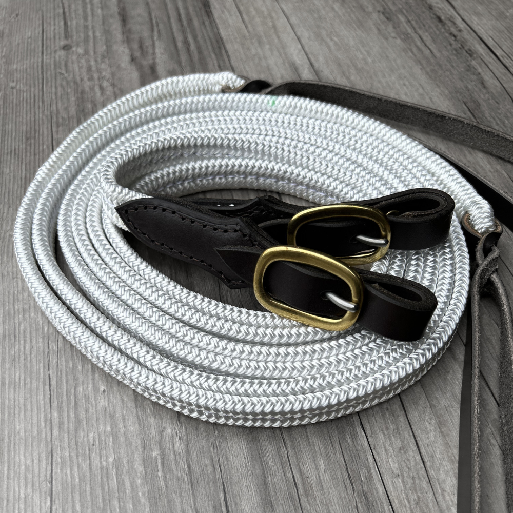 Bally Tack Rope Flat Split Campdraft Reins-Buckle-White