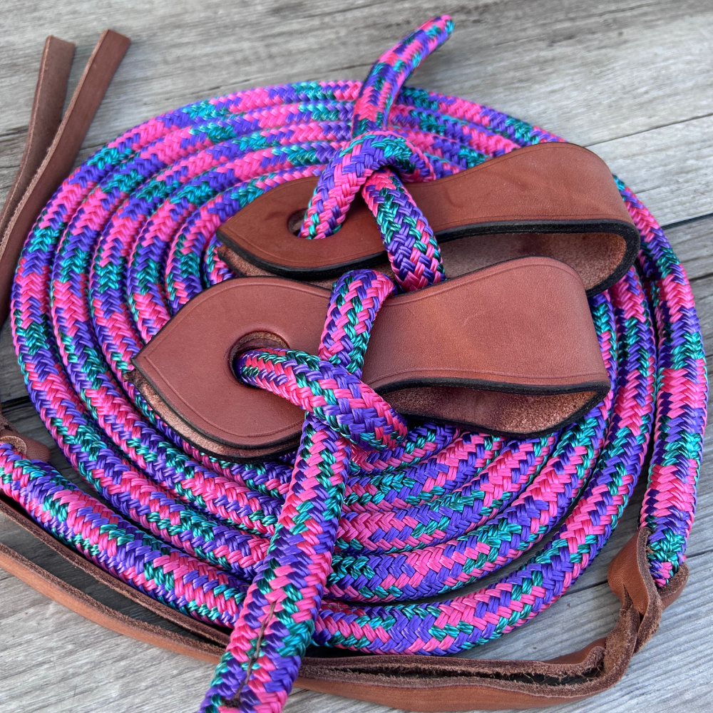 Bally Tack Rope Split Reins- Round Leather Slobber Straps-Daisy Bliss