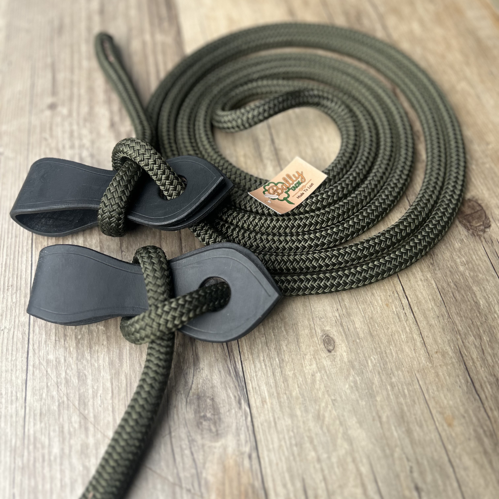 Bally Tack Rope Joined Reins-Slobber Straps-Olive