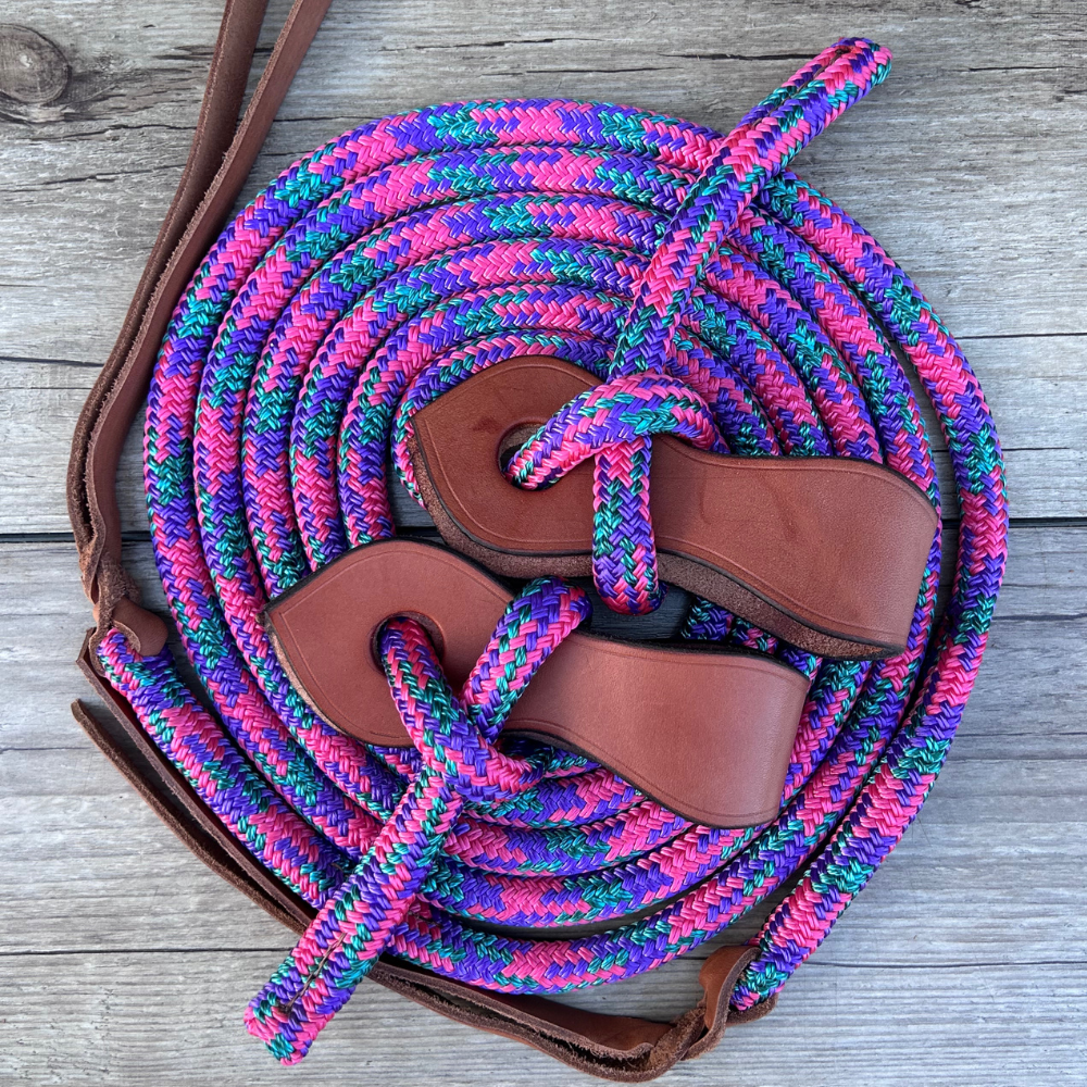 Bally Tack Rope Split Reins- Round Leather Slobber Straps-Daisy Bliss
