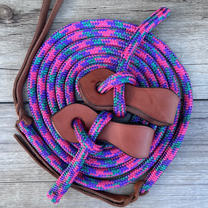 Bally Tack Rope Split Reins- Round Leather Slobber Straps-Daisy Bliss