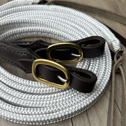Bally Tack Rope Flat Split Campdraft Reins-Buckle-White