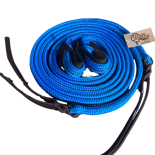 Bally Tack Rope Flat Split Campdraft Reins-Loop-Sky Blue