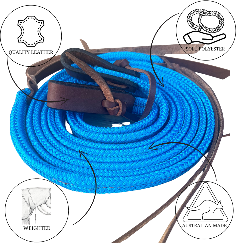 Bally Tack Rope Flat Split Campdraft Reins-Slobber Straps