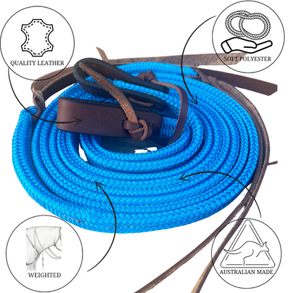 Bally Tack Rope Flat Split Campdraft Reins-Slobber Straps