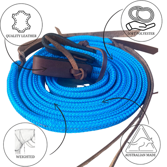 Bally Tack Rope Flat Split Campdraft Reins-Slobber Straps