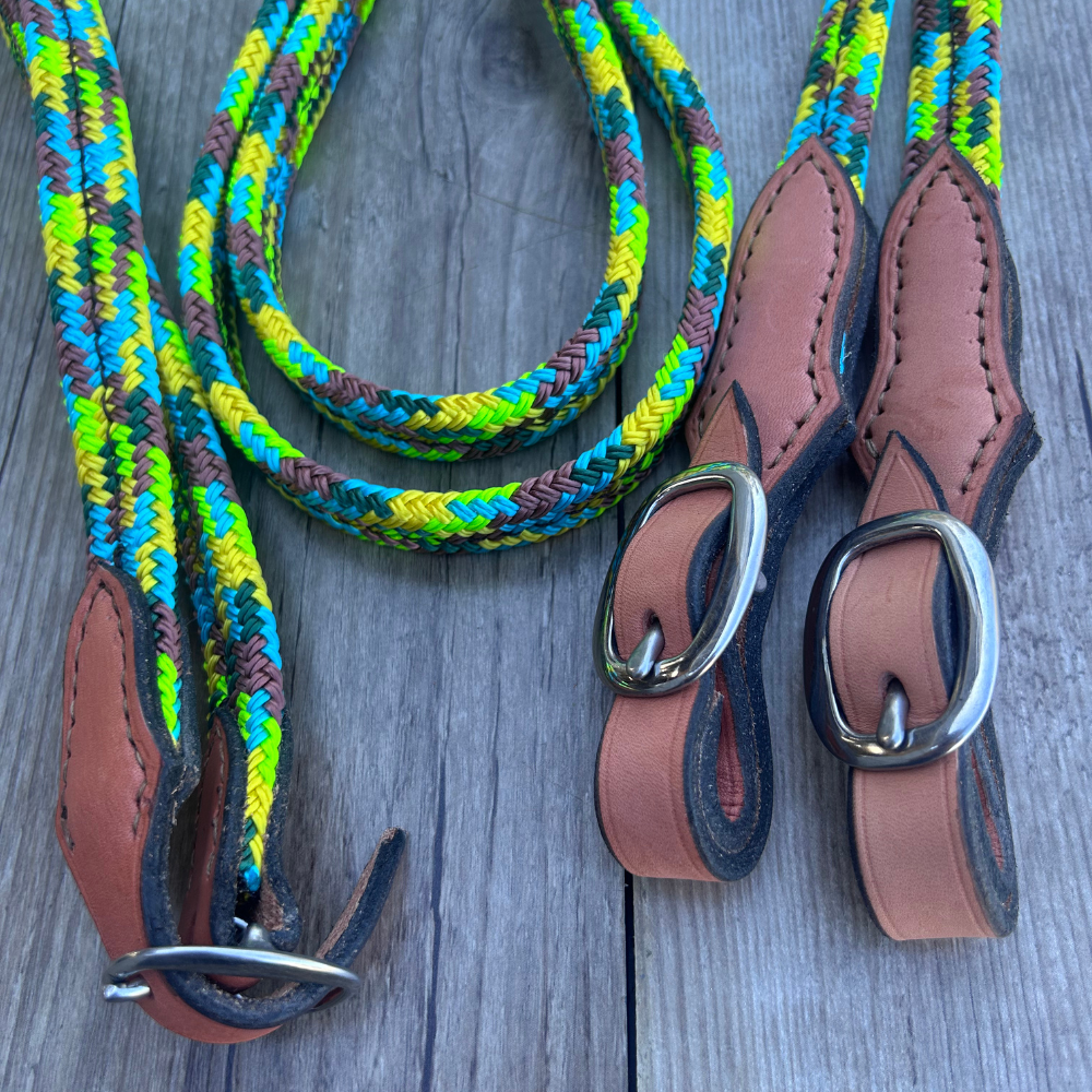 New ! Bally Tack Rope Flat Joined Campdraft Reins-Buckle-Sunflower