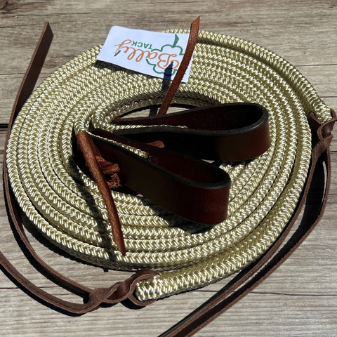 Instock * Bally Tack Rope Flat Split Campdraft Reins-Slobber Straps-Cream