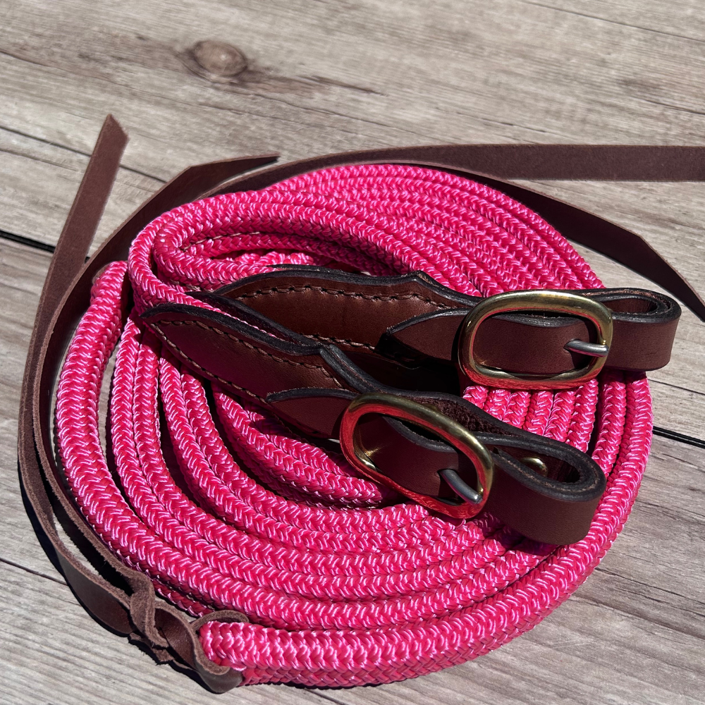 Bally Tack Rope Flat Split Campdraft Reins-Buckle-Pink