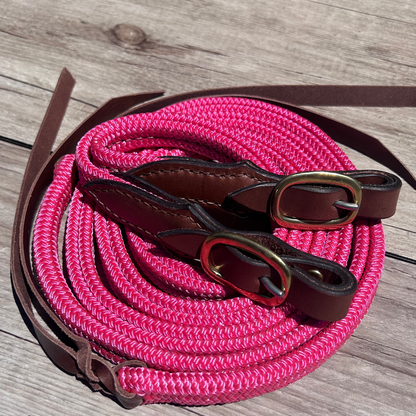 Bally Tack Rope Flat Split Campdraft Reins-Buckle-Pink