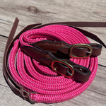 Instock * Bally Tack Rope Flat Split Campdraft Reins-Buckle-Pink