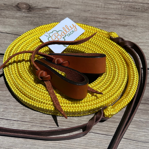 Instock * Sale ! Bally Tack Rope Flat Split Campdraft Reins-Slobber Straps-Yellow