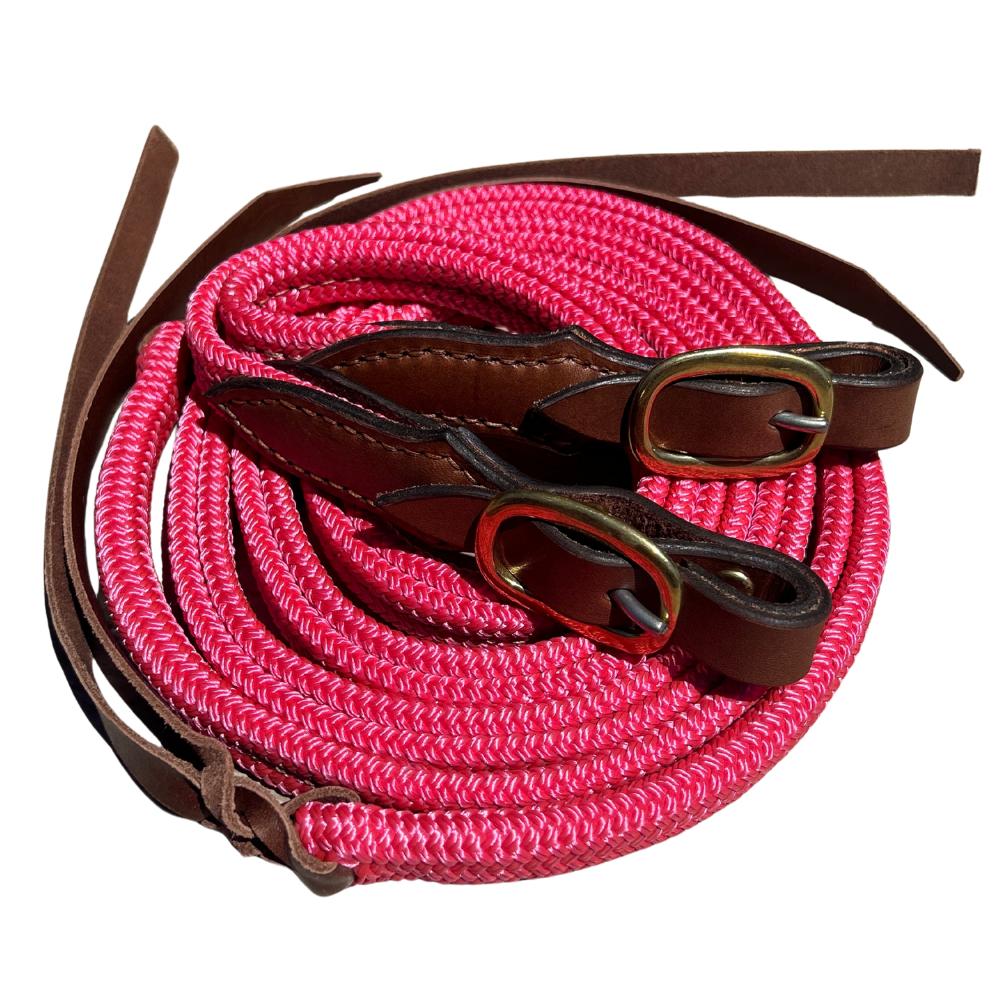Bally Tack Rope Flat Split Campdraft Reins-Buckle-Pink