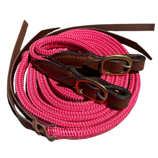 Bally Tack Rope Flat Split Campdraft Reins-Buckle-Pink