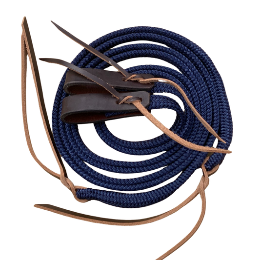 Bally Tack Rope Flat Split Campdraft Reins-Slobber Straps- Navy