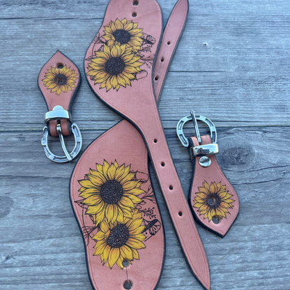New ! Bally Tack Western Leather Spur Straps- Sunflower