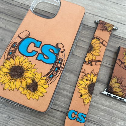 New ! Apple Phone Case & Watch Band Set- Sunflower