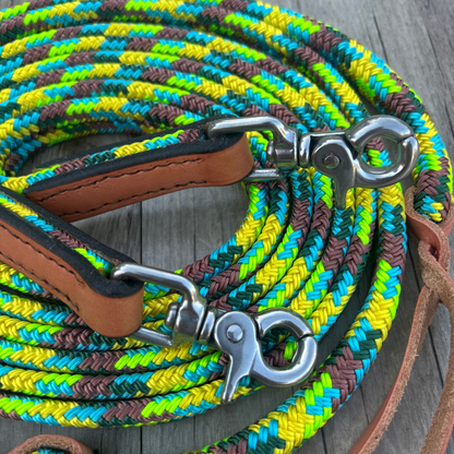 New ! Bally Tack Rope Flat Split Campdraft Reins-Clips-Sunflower