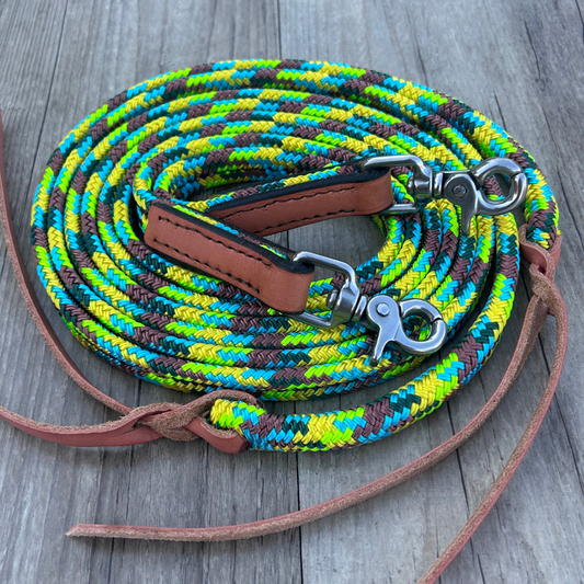 New ! Bally Tack Rope Flat Split Campdraft Reins-Clips-Sunflower