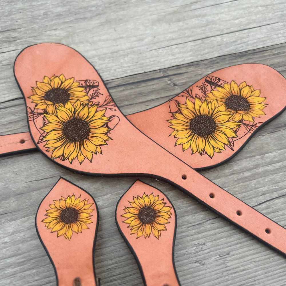 New ! Bally Tack Western Leather Spur Straps- Sunflower